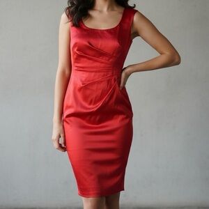 Ralph Lauren ❤️ Red Satin Ruched Dress - Size 2